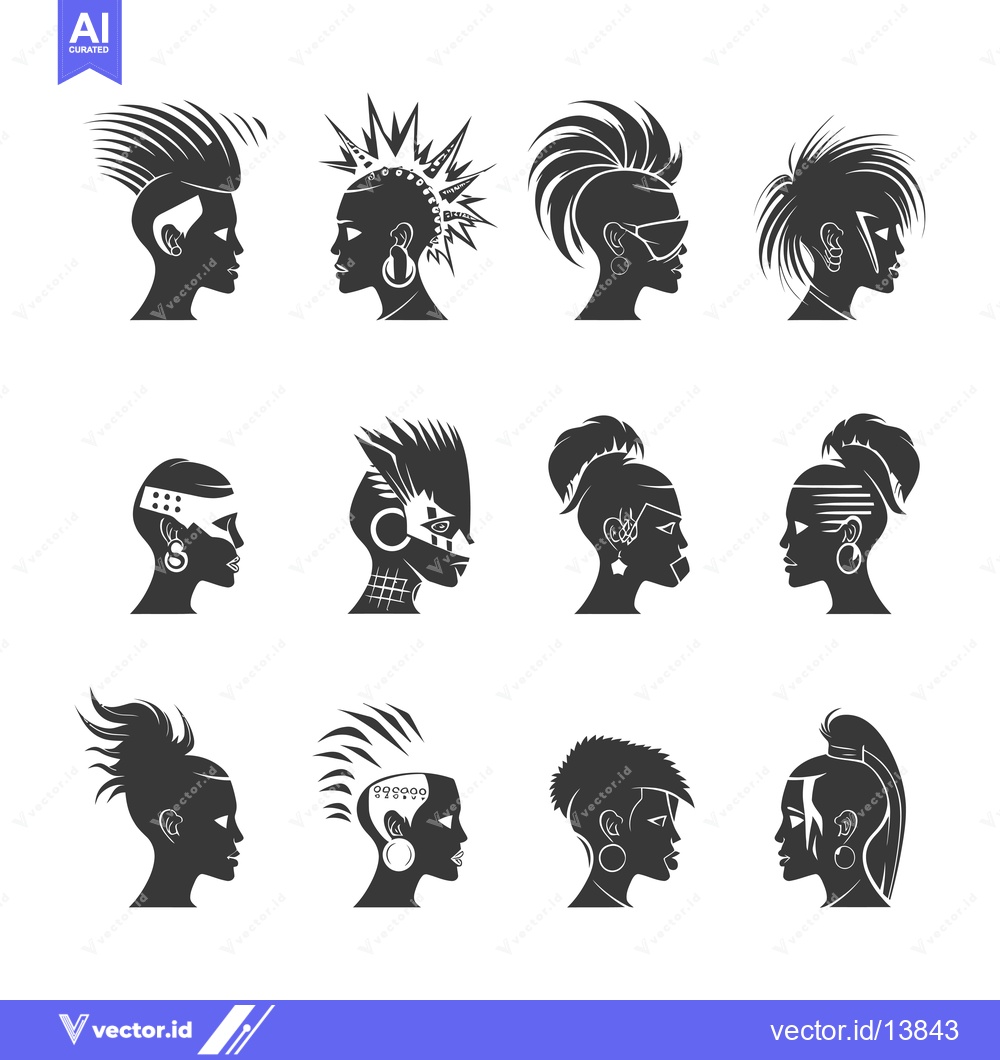 Premium Vector dari A Collection of Silhouettes of Women with Unique Hairstyles and Jewelr