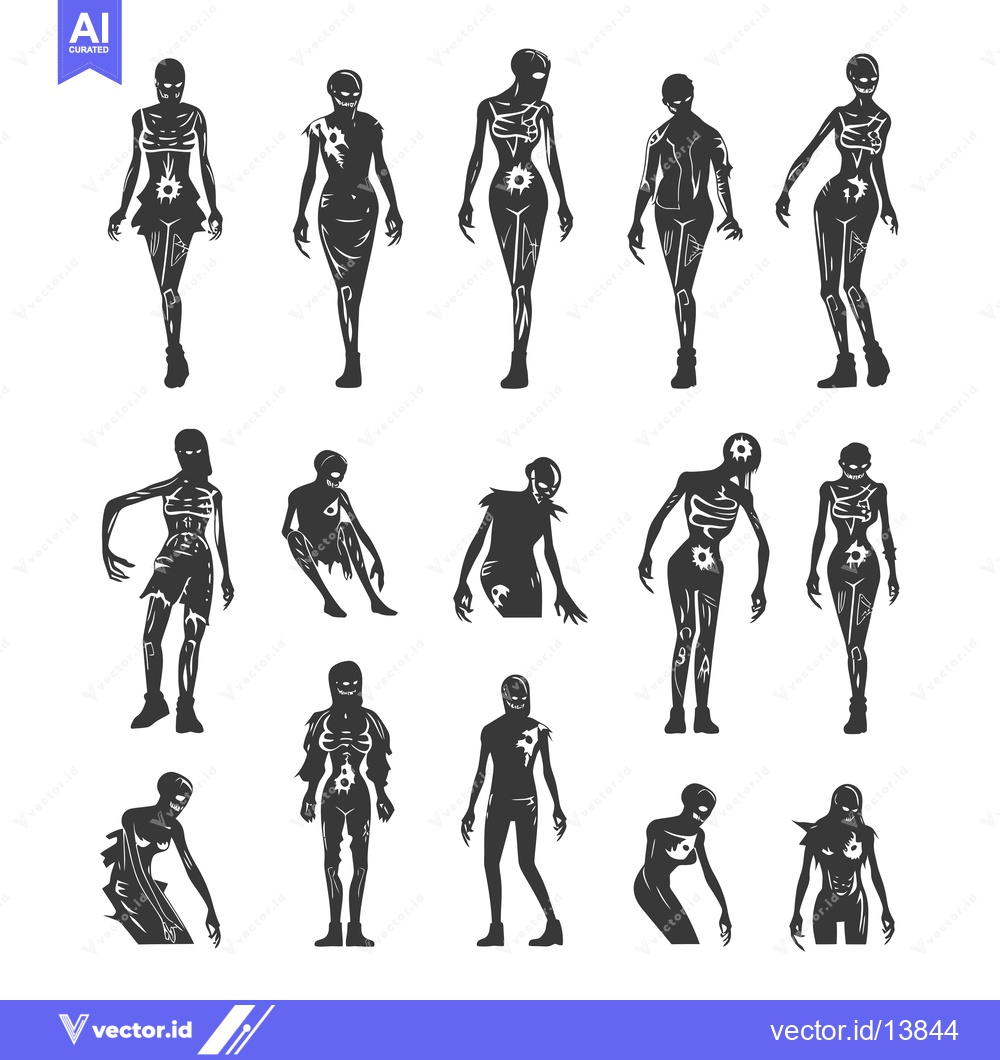 Premium Vector dari A Collection of Silhouette Zombies in Various Poses