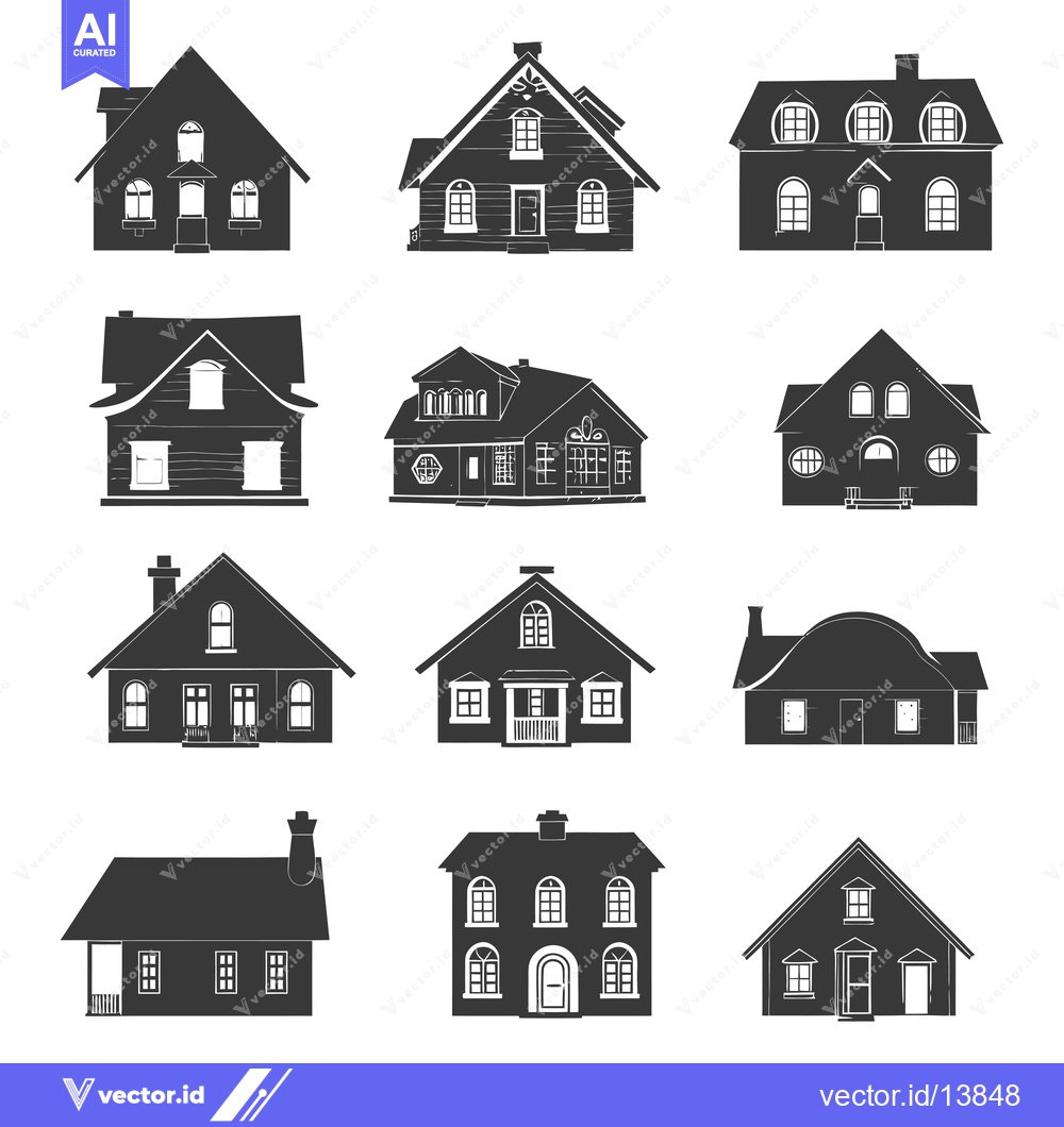 Premium Vector dari A Collection of Simple Black and White House Silhouettes