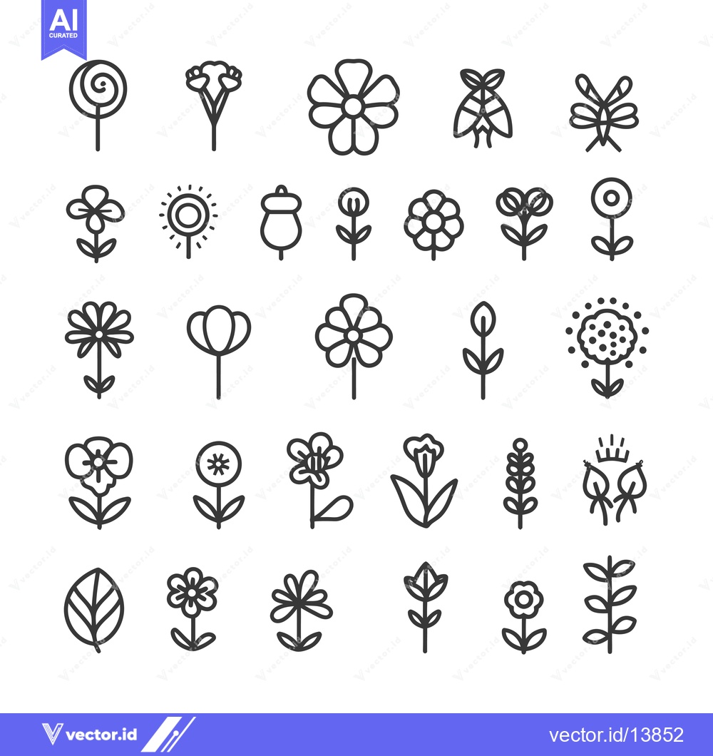 Premium Vector of A Collection of Simple Flower and Plant Line Icons