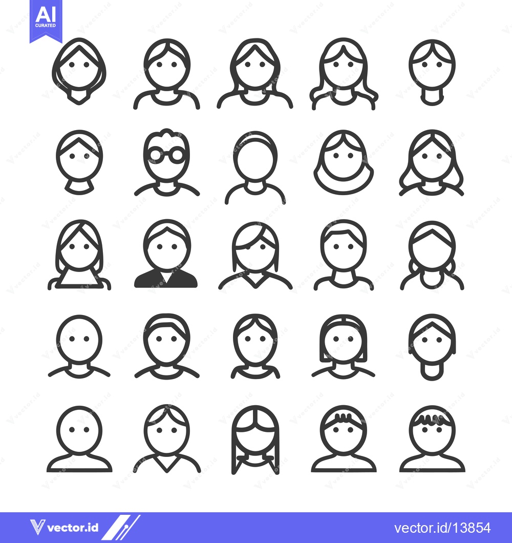 Premium Vector dari A Collection of Simple Line Art Icons Depicting Different Hairstyles a