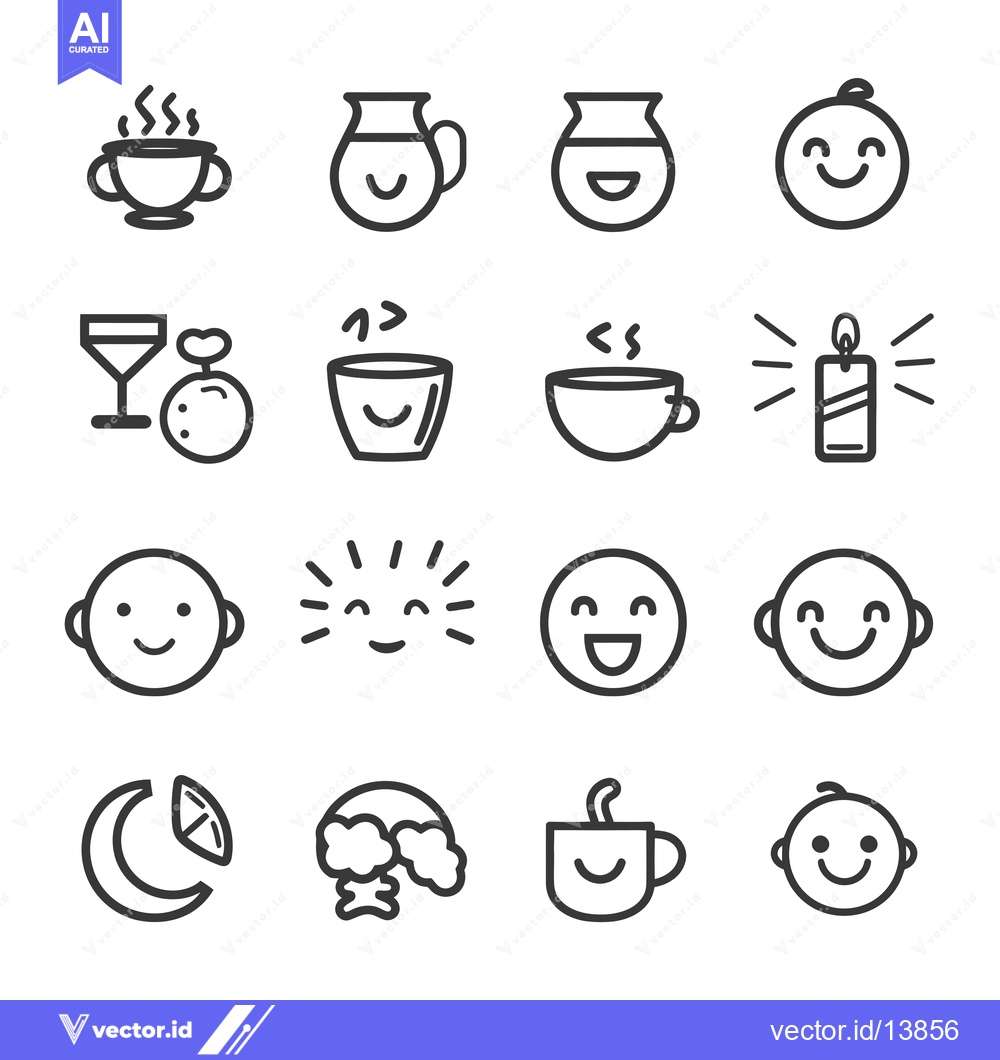 Premium Vector dari A Collection of Simple Line Drawings Depicting Happy Faces and Objects