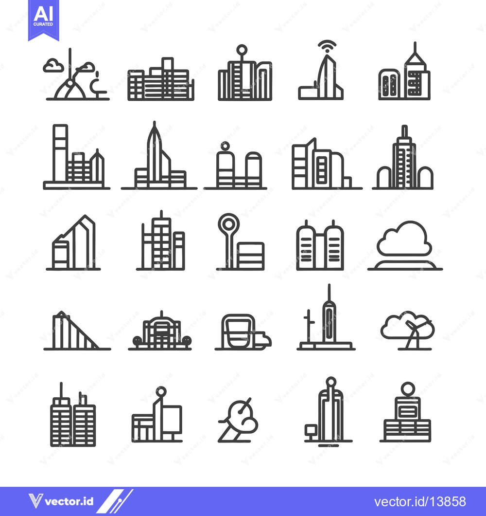 Premium Vector of A Collection of Simple Line Drawings Depicting Various City Buildings