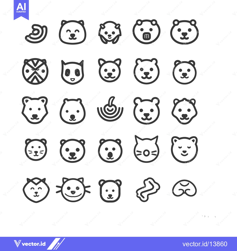 Premium Vector dari A Collection of Simple Line Drawings of Animal Faces