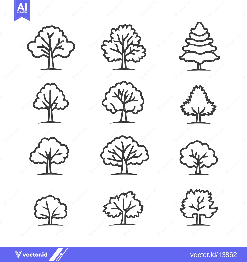 Premium Vector of A Collection of Simple Line Drawings of Different Tree Species