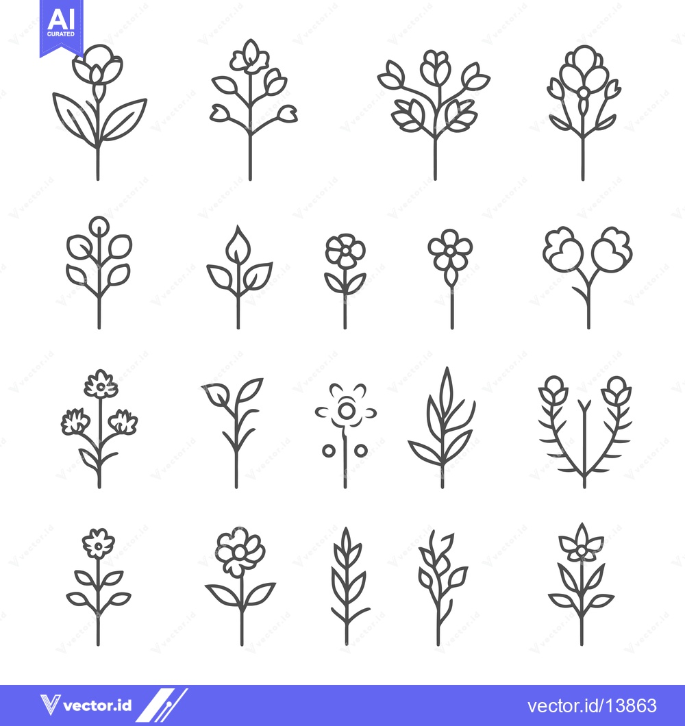 Premium Vector dari A Collection of Simple Line Drawings of Flowers and Plants