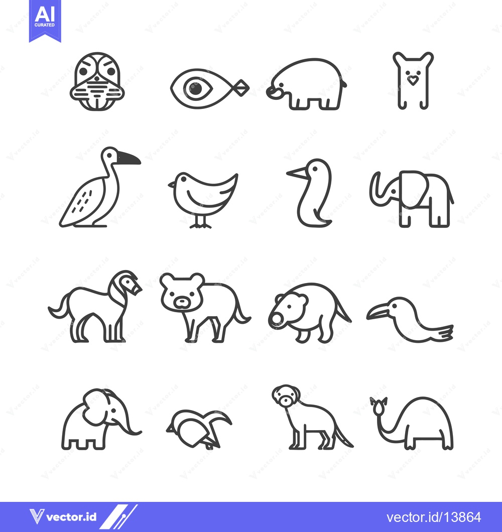 Premium Vector dari A Collection of Simple Line Drawings of Various Animals