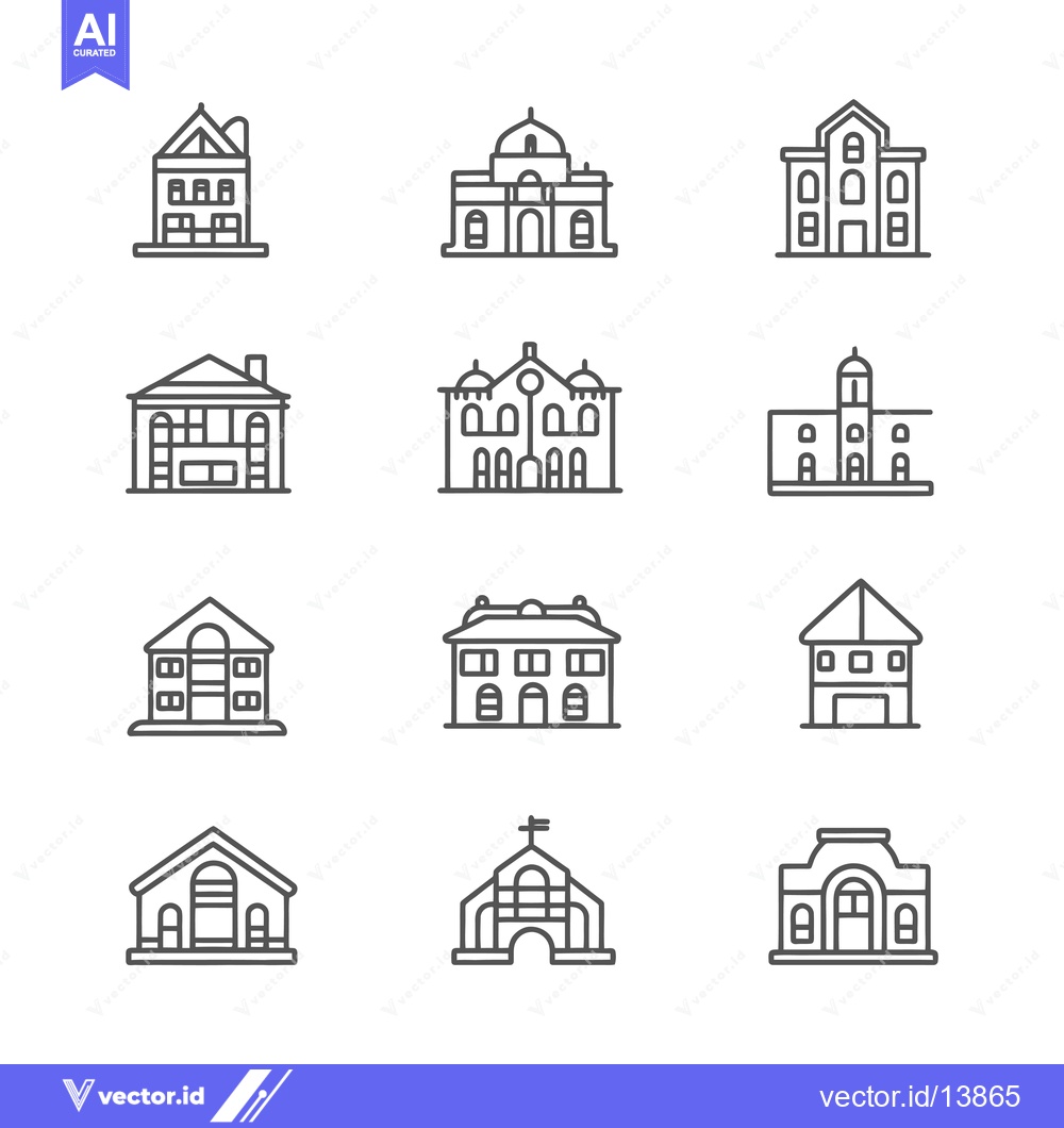 Premium Vector dari A Collection of Simple Line Drawings of Various Buildings