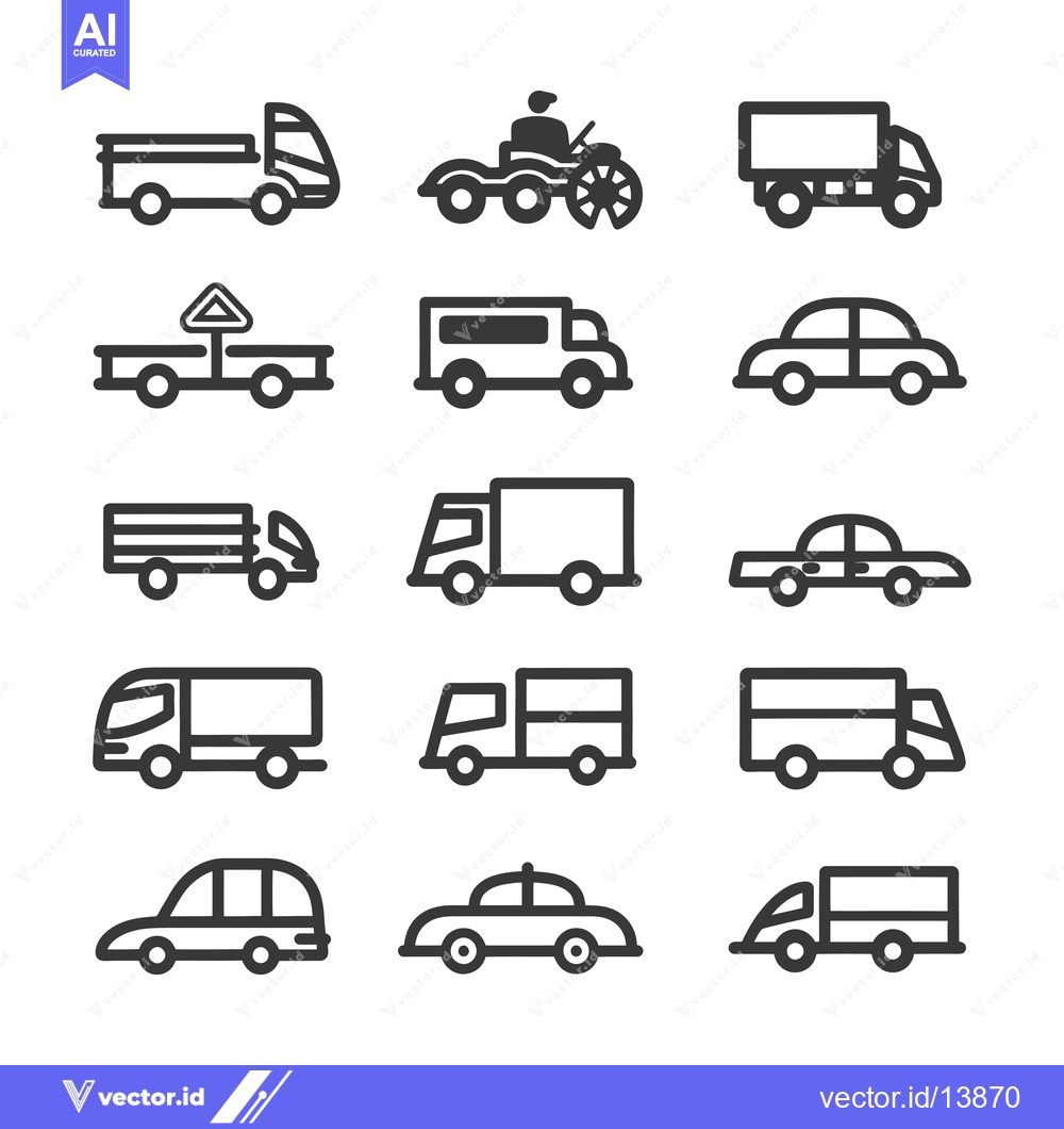 Premium Vector of A Collection of Simple Vehicle Icons, Including Trucks, Cars, and a Mo