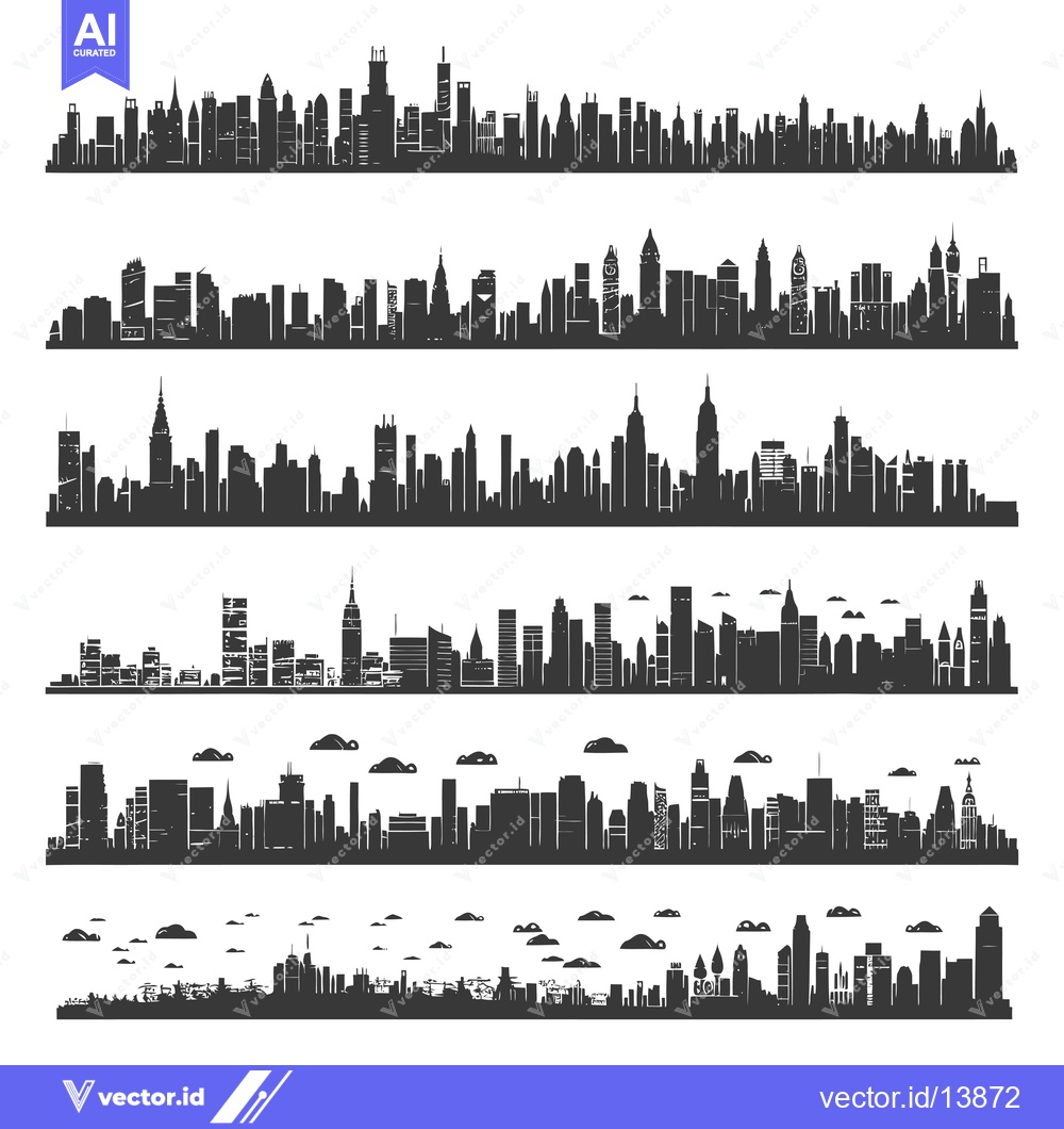 Premium Vector of A Collection of Six Different City Skyline Silhouettes