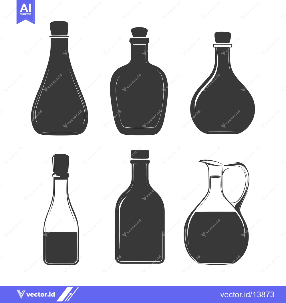 Premium Vector of A Collection of Six Different Glass Bottles with Closures
