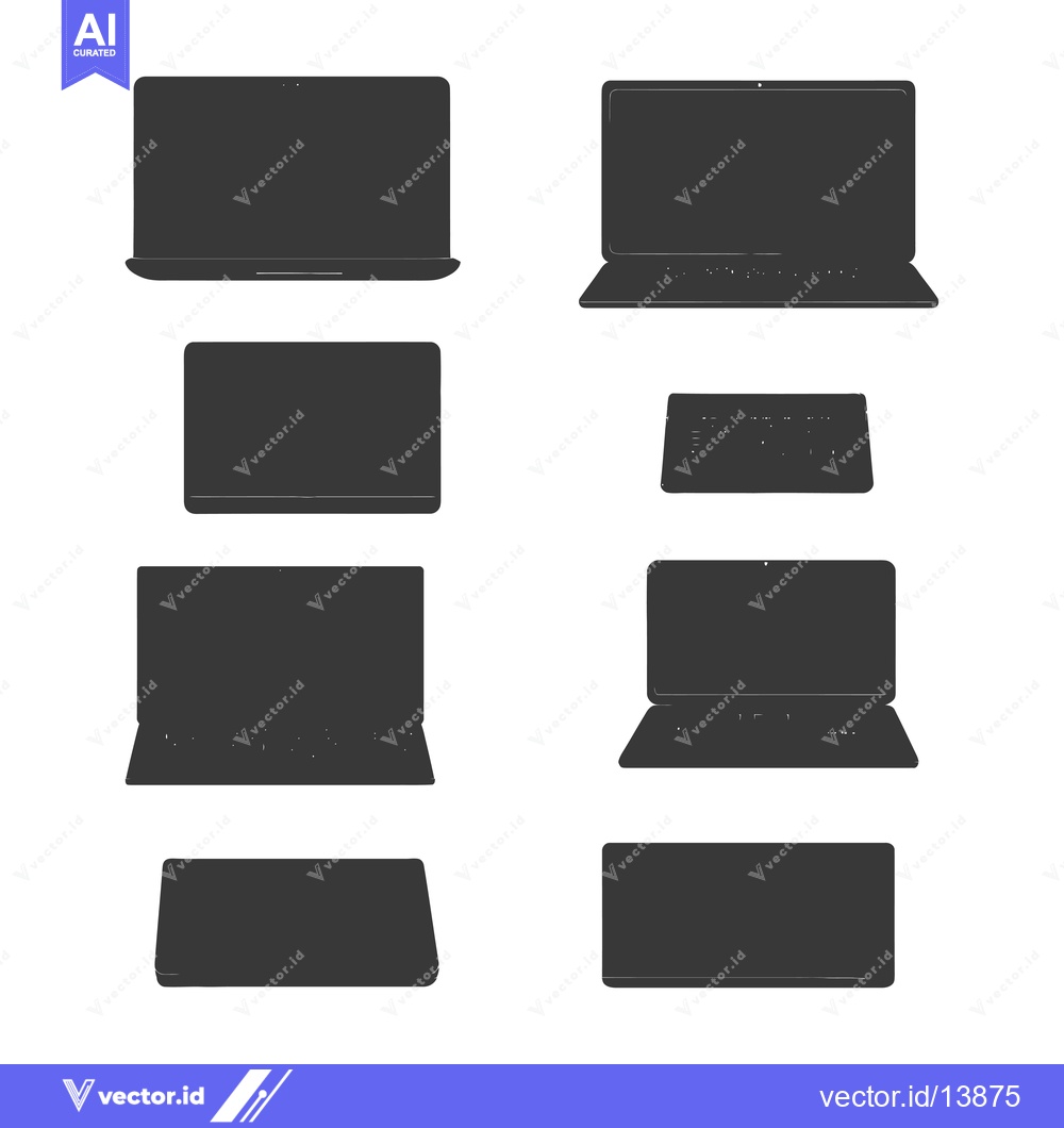 Premium Vector of A collection of six grayscale laptop silhouettes in various configurat