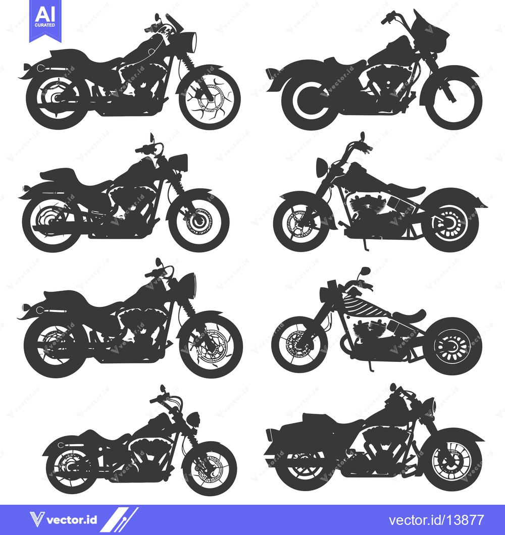 Premium Vector of A collection of six silhouette illustrations of classic motorcycles