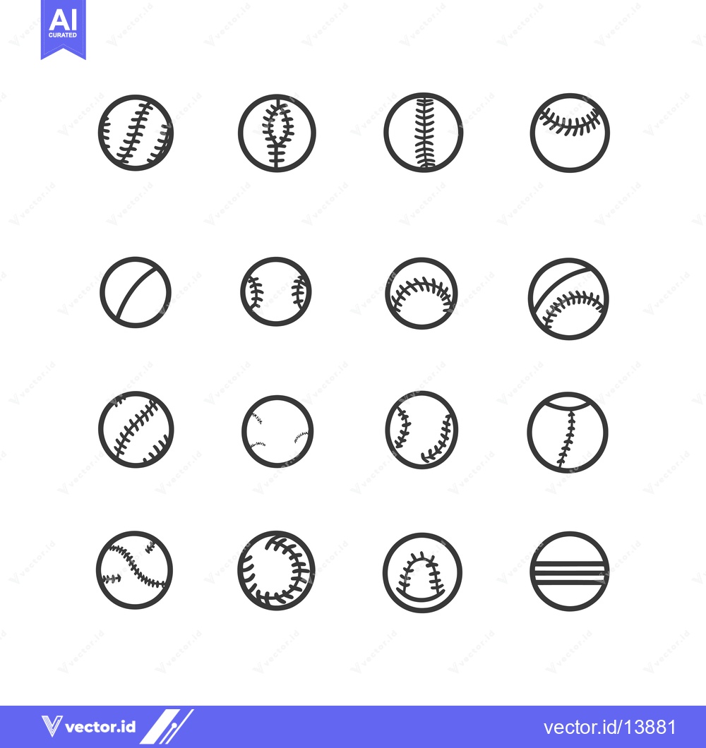 Premium Vector dari A Collection of Sixteen Baseball Ball Icons with Different Stitch Desi