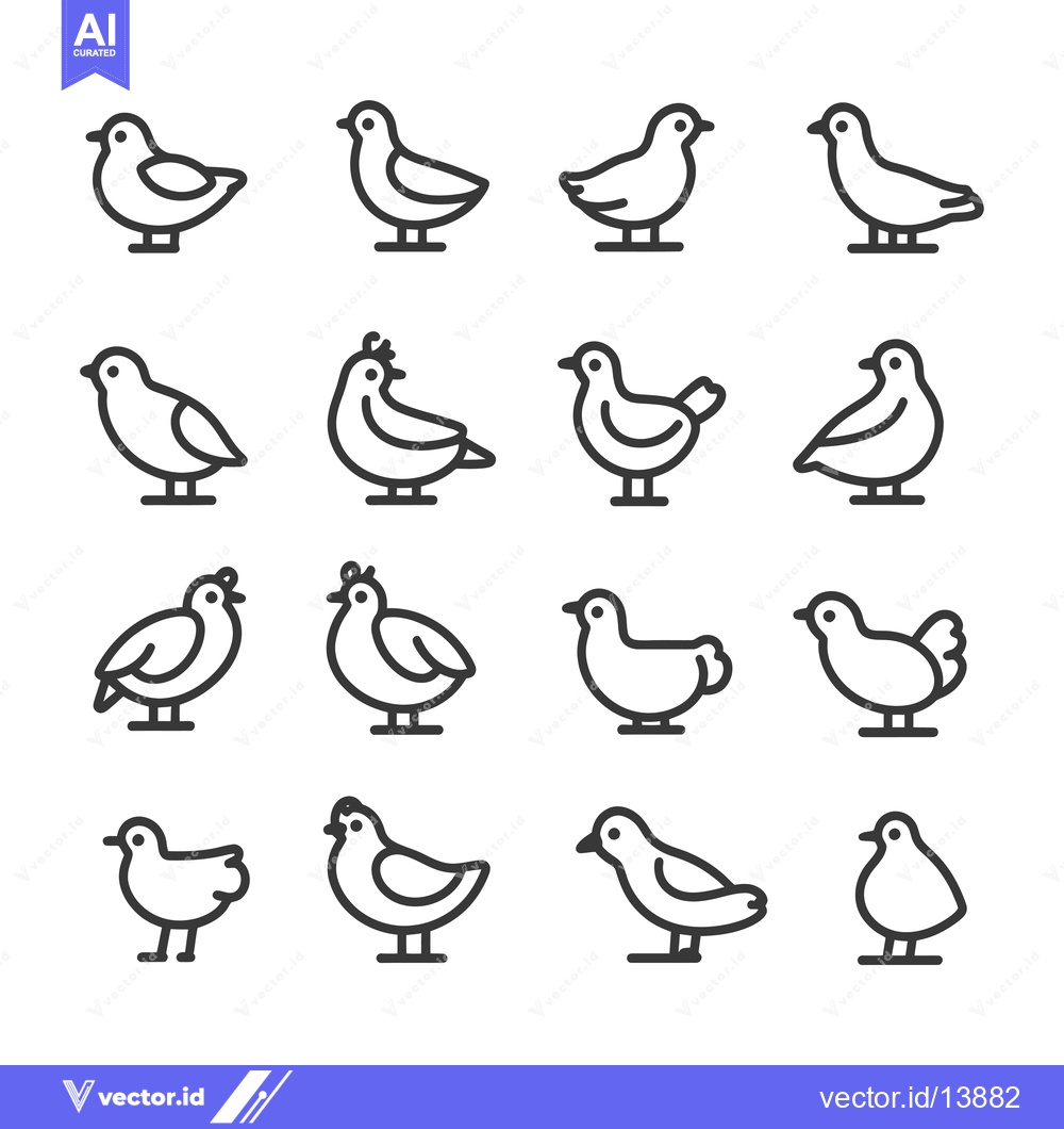 Premium Vector of A Collection of Sixteen Bird Icons in Line Art Style