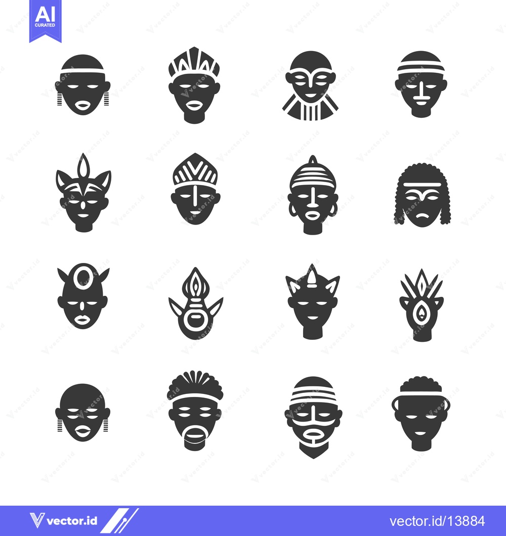Premium Vector dari A Collection of Sixteen Black and White  African Tribal Masks