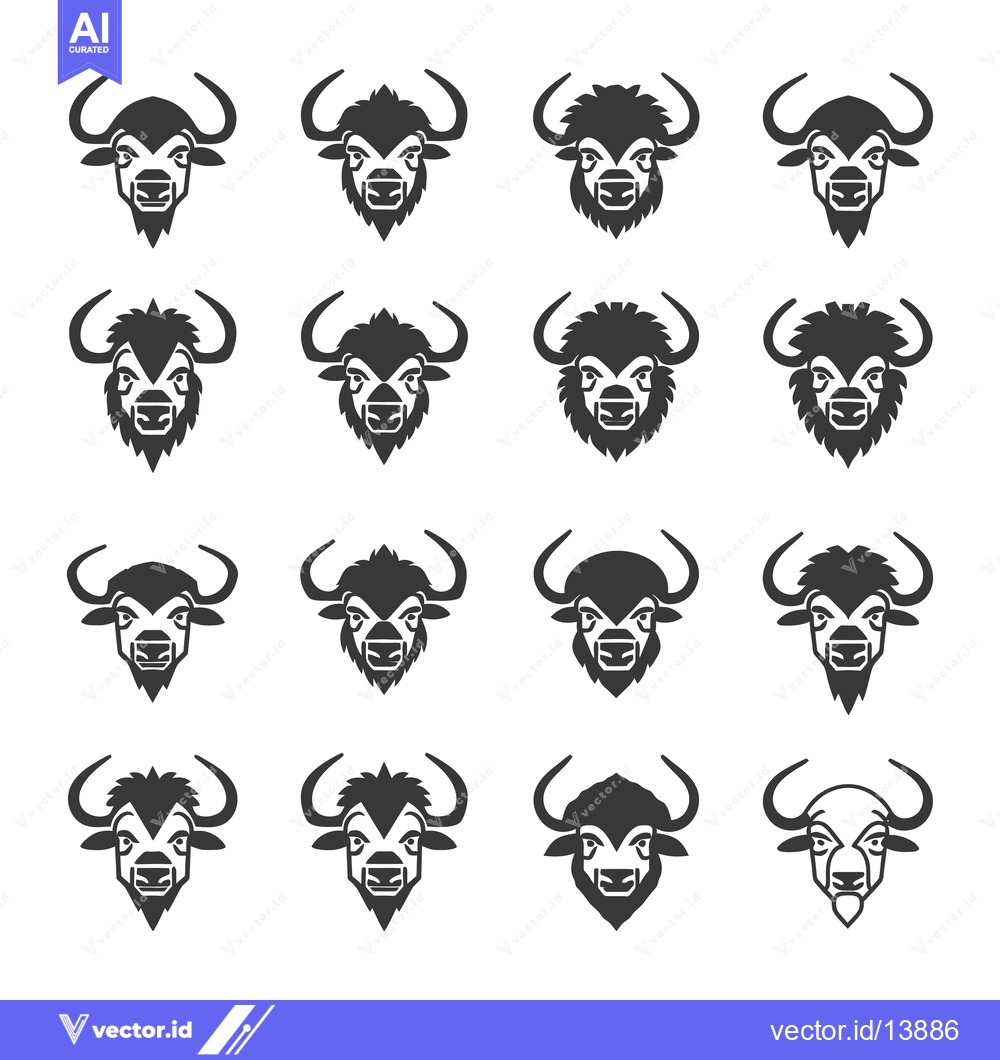 Premium Vector dari A Collection of Sixteen Black and White Bull Head Illustrations
