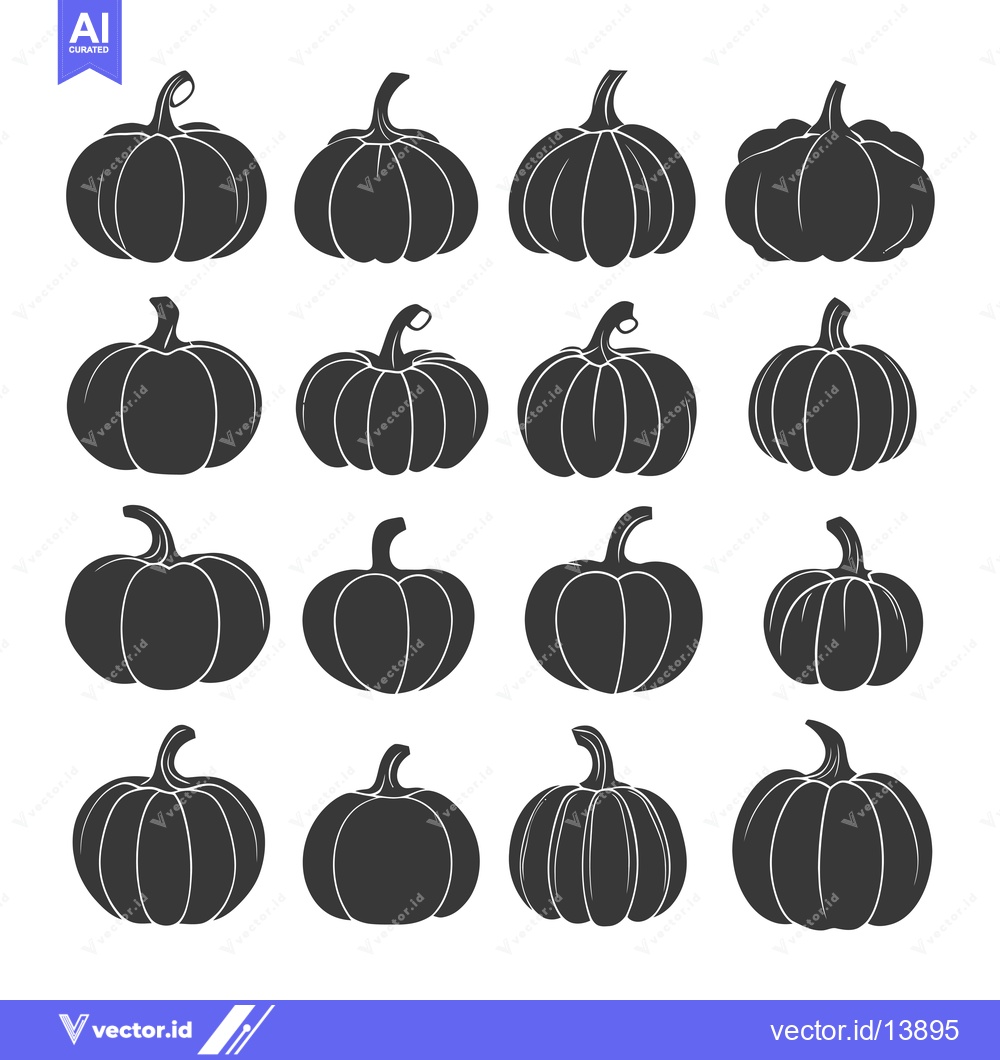 Premium Vector dari A Collection of Sixteen Black and White Pumpkin Silhouettes