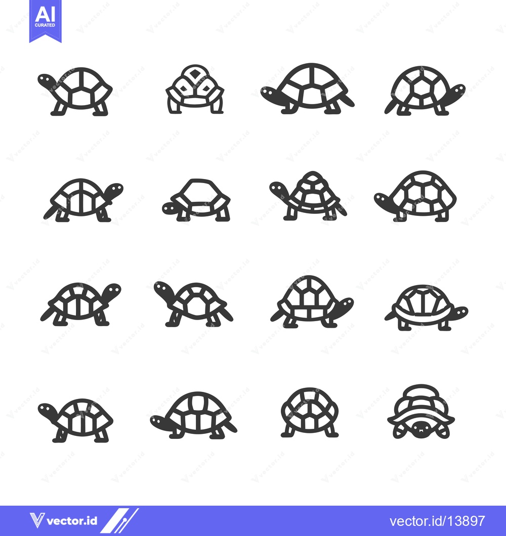 Premium Vector of A Collection of Sixteen Black and White Turtle Illustrations