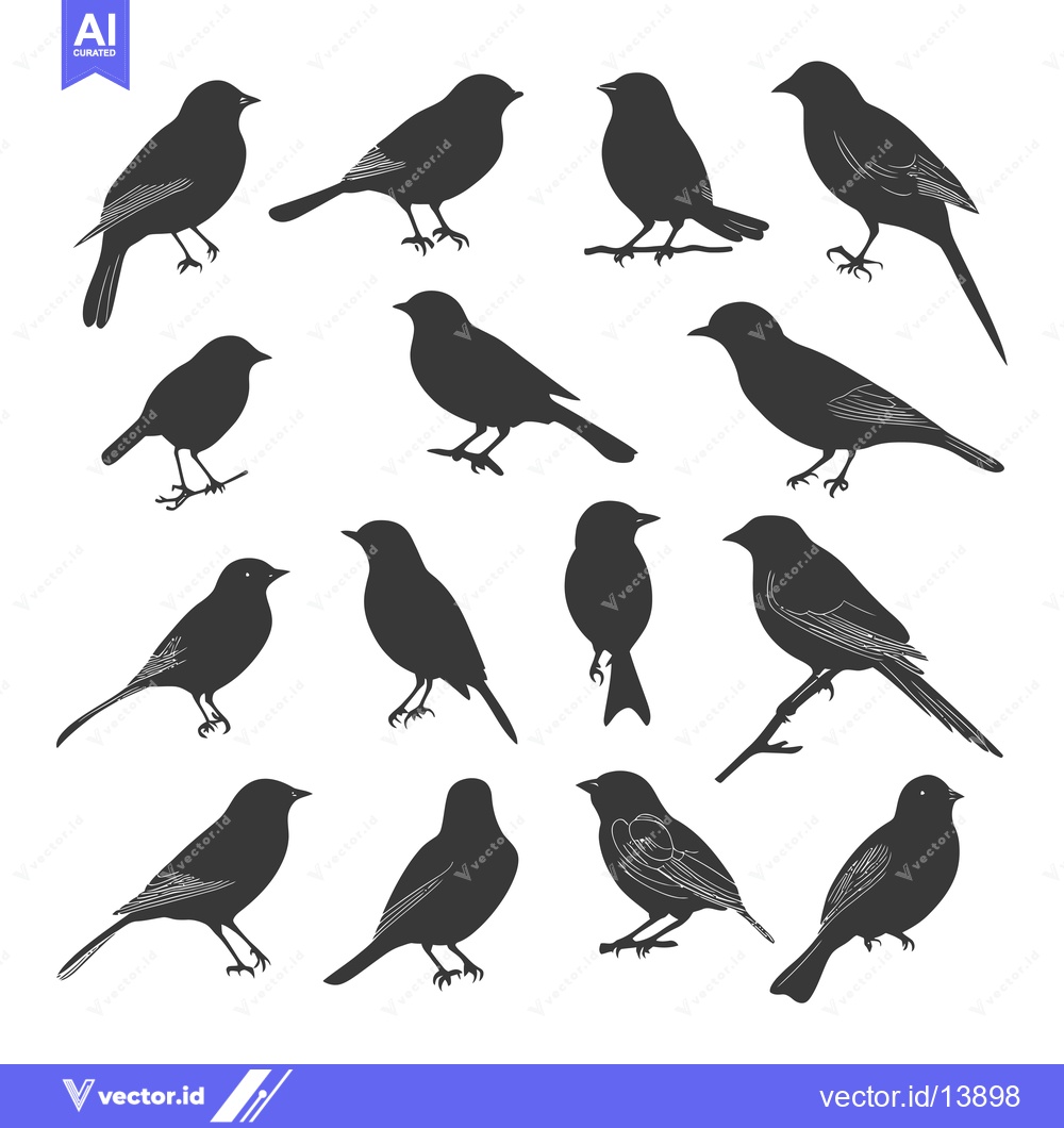 Premium Vector dari A Collection of Sixteen Black Bird Silhouettes in Various Poses