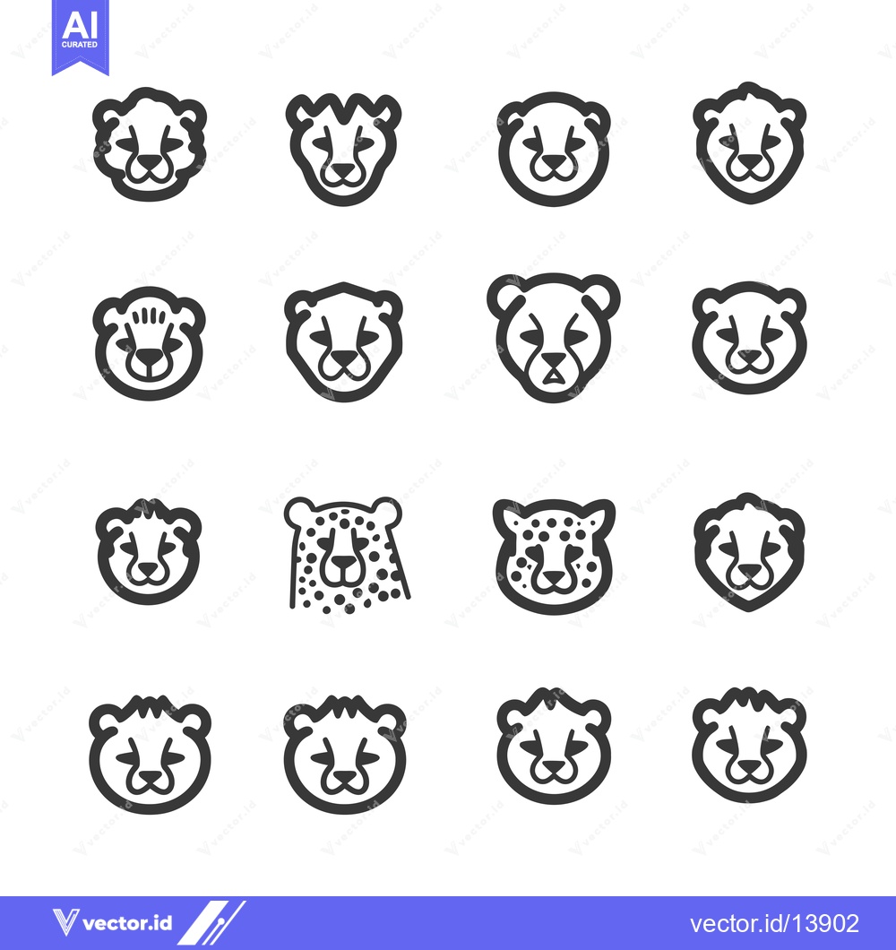Premium Vector of A Collection of Sixteen Cheetah Head Icons in Various Styles