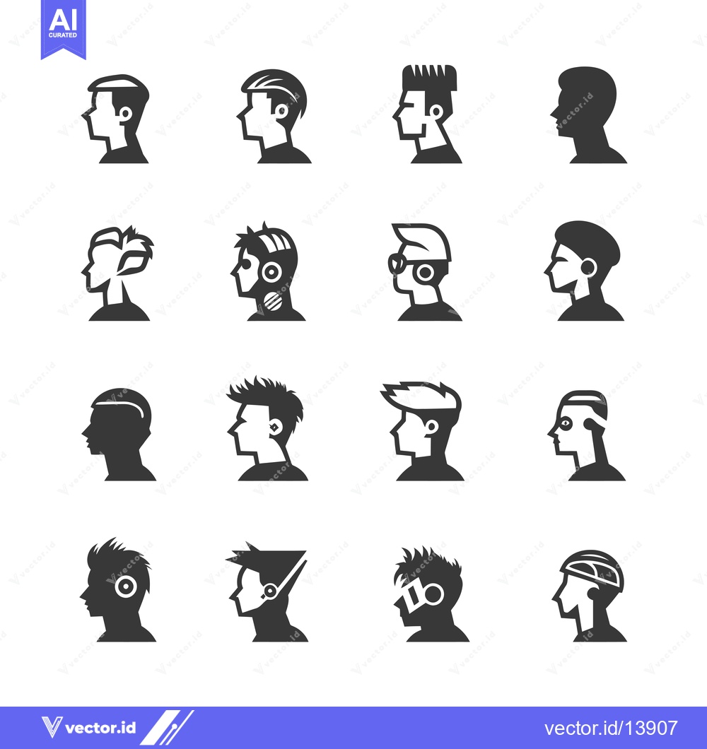 Premium Vector of A Collection of Sixteen Diverse Male Hairstyles in Profile View