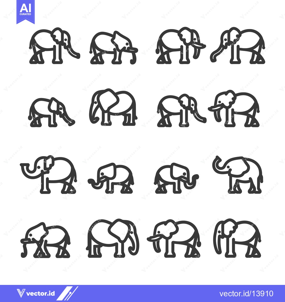 Premium Vector dari A Collection of Sixteen Elephant Outline Icons