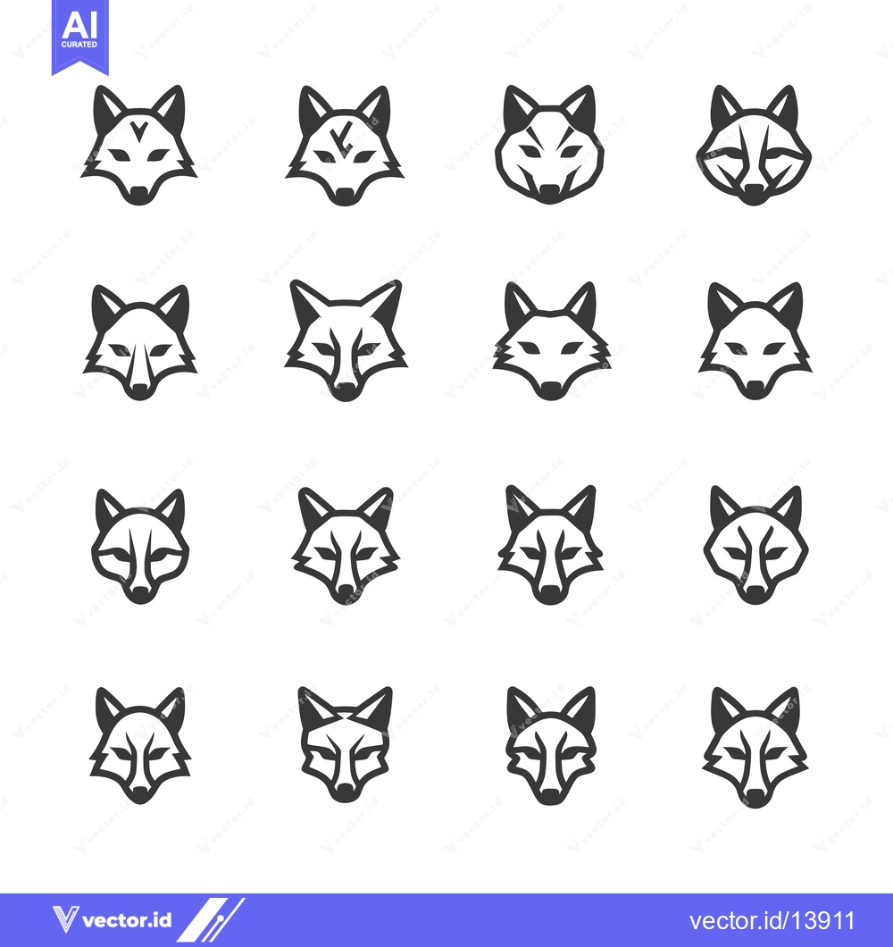 Premium Vector dari A collection of sixteen fox head icons with subtle variations