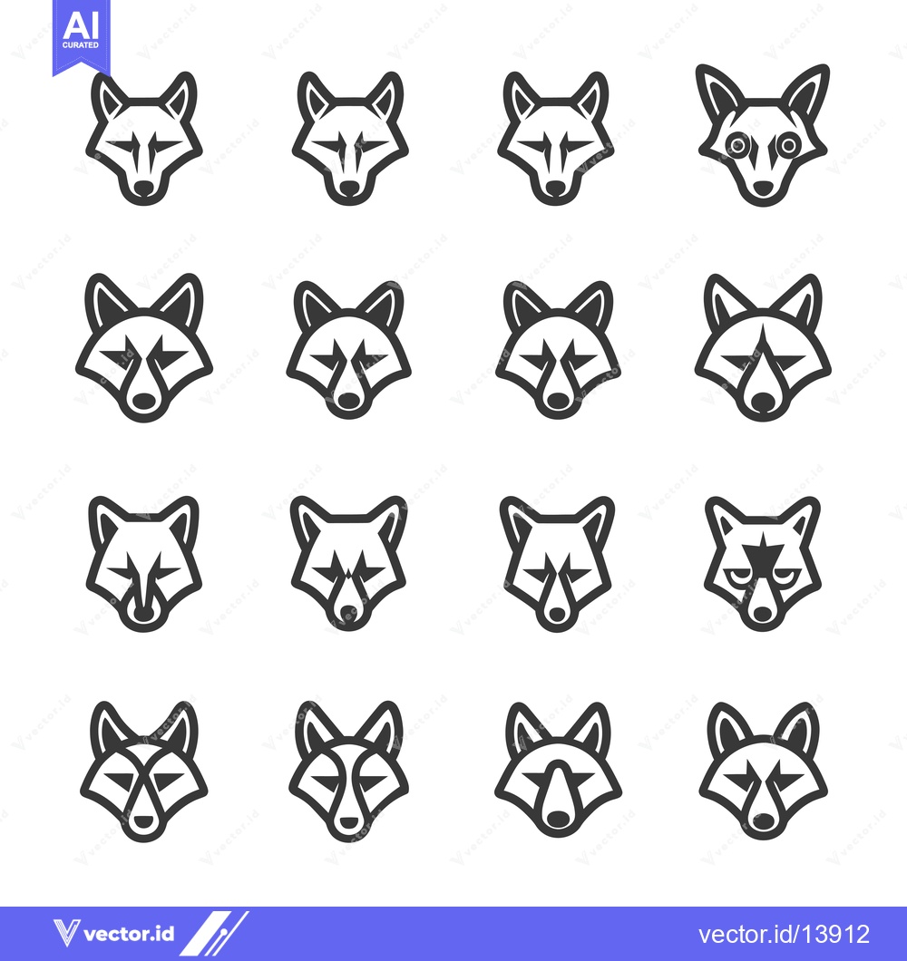 Premium Vector of A Collection of Sixteen Fox Head Line Art Designs