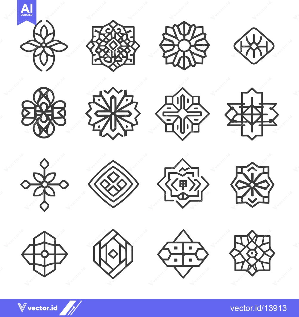 Premium Vector dari A Collection of Sixteen Geometric Line Art Mandalas with Central Circl