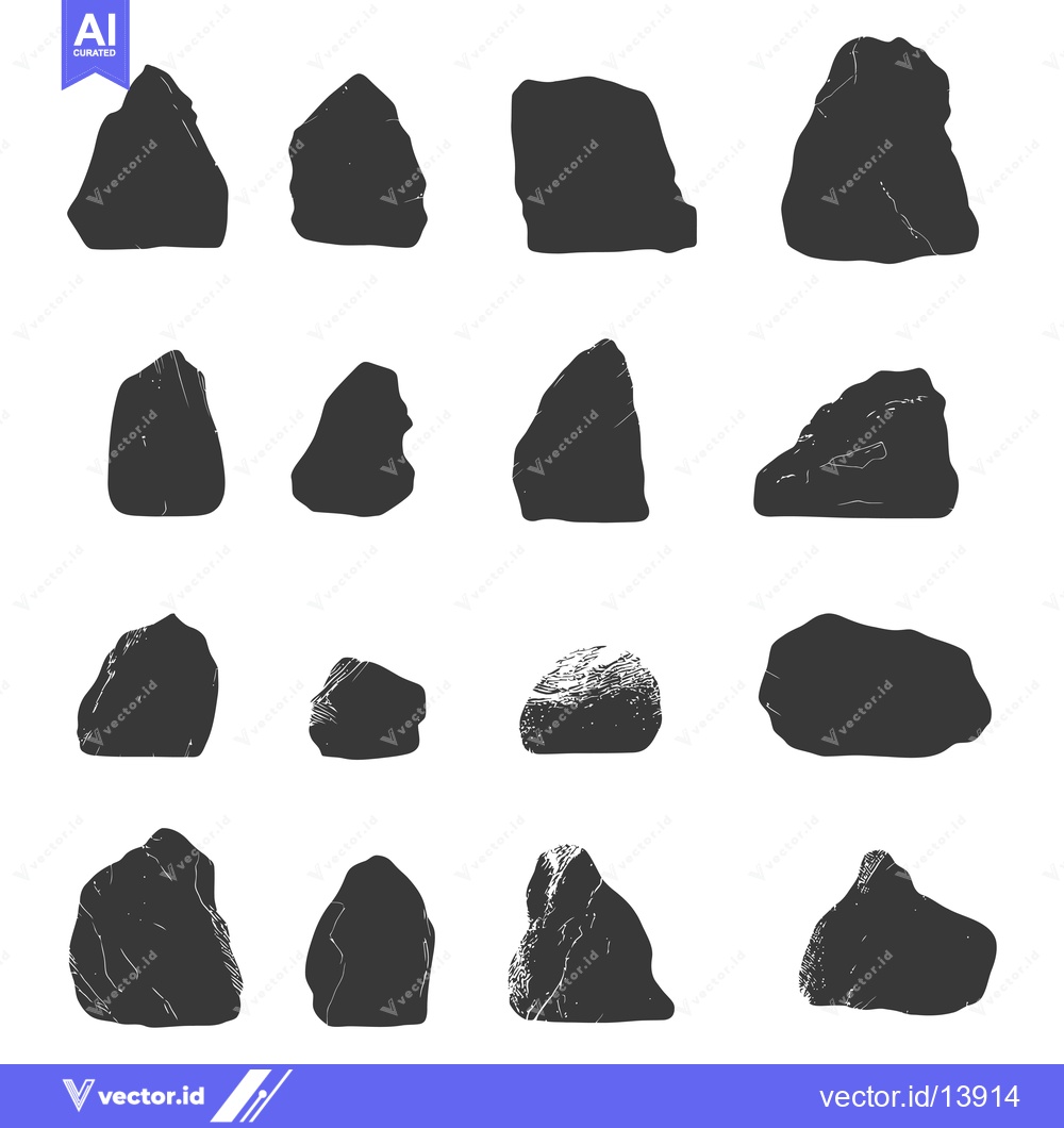 Premium Vector of A Collection of Sixteen Hand-Drawn Rock Silhouettes