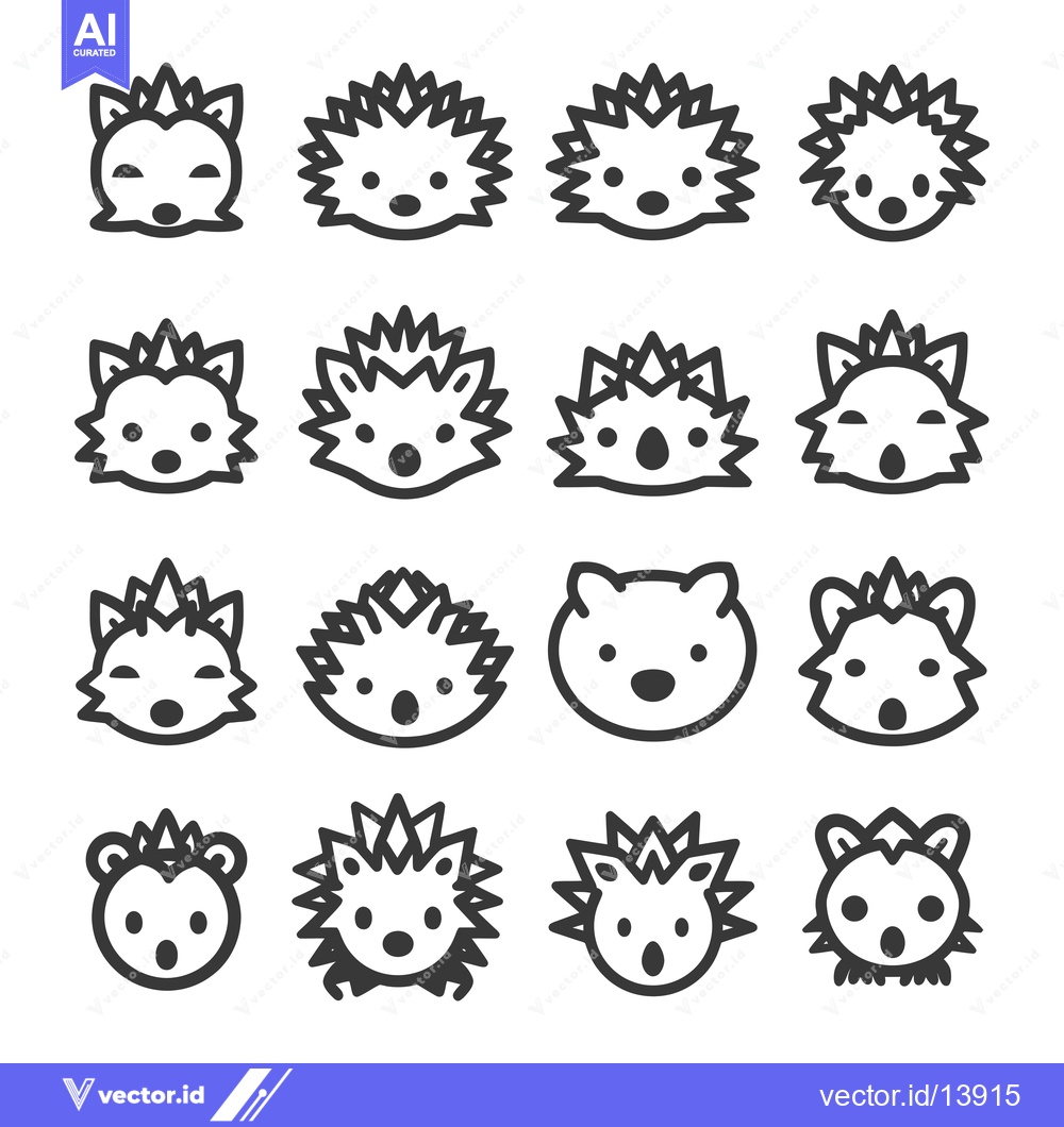 Premium Vector dari A Collection of Sixteen Hedgehog Illustrations