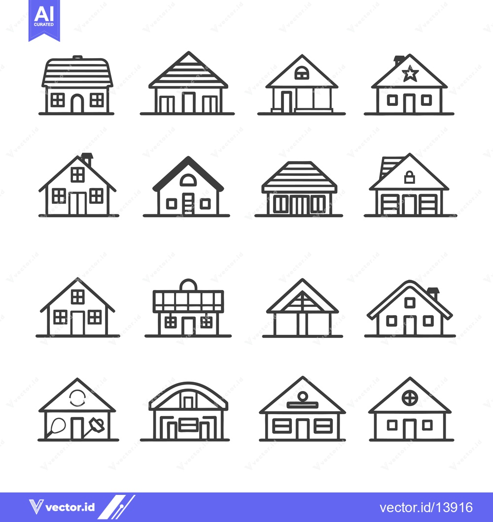 Premium Vector dari A Collection of Sixteen House Line Drawings