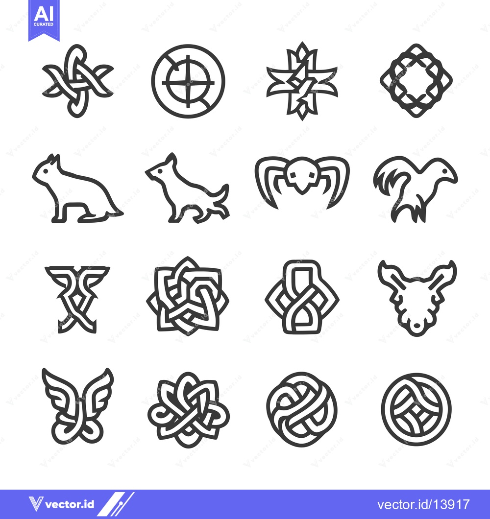 Premium Vector of A Collection of Sixteen Intricate Line Art Designs