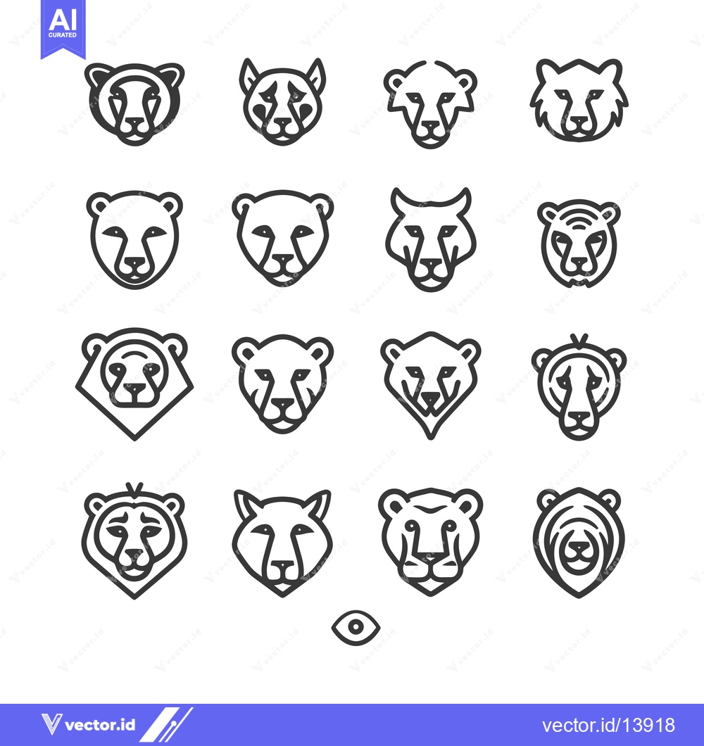 Premium Vector dari A Collection of Sixteen Line Art Animal Head Icons