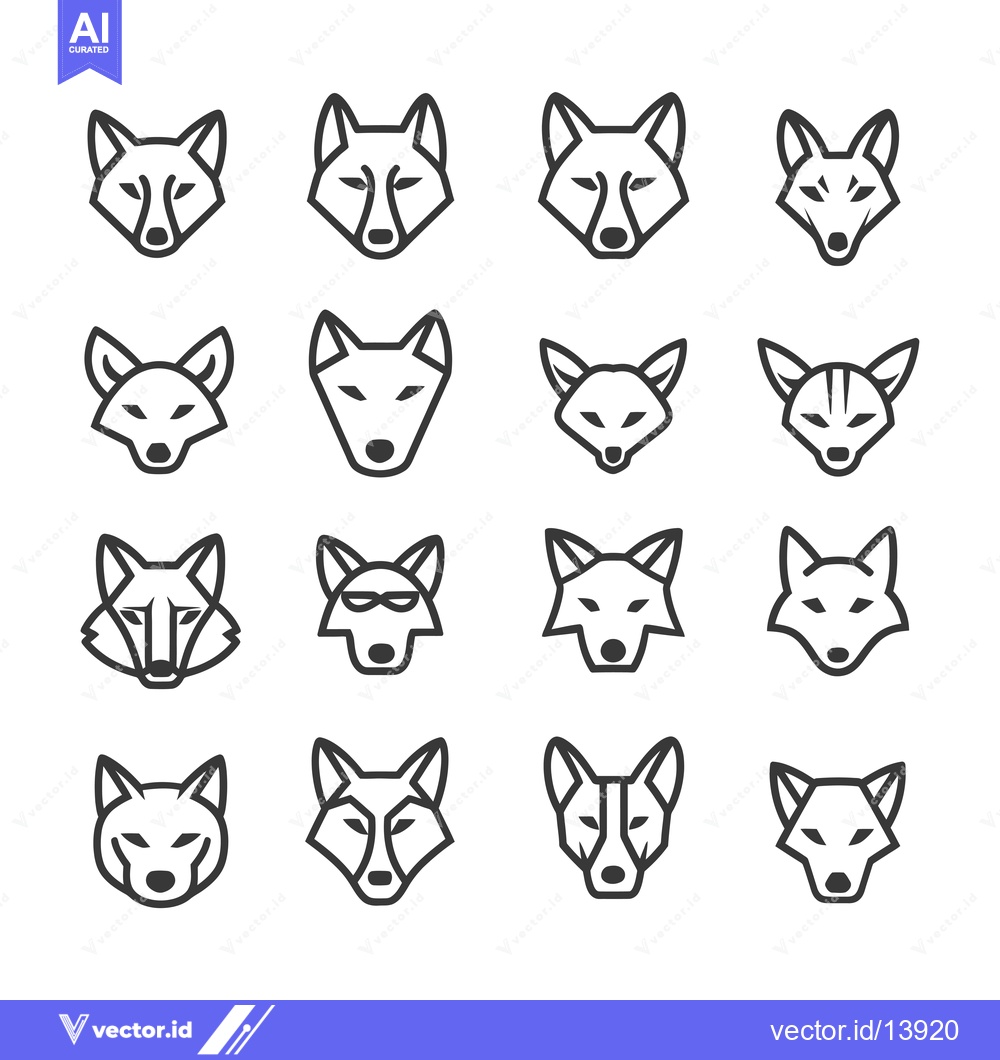 Premium Vector dari A Collection of Sixteen Line Art Fox Head Illustrations