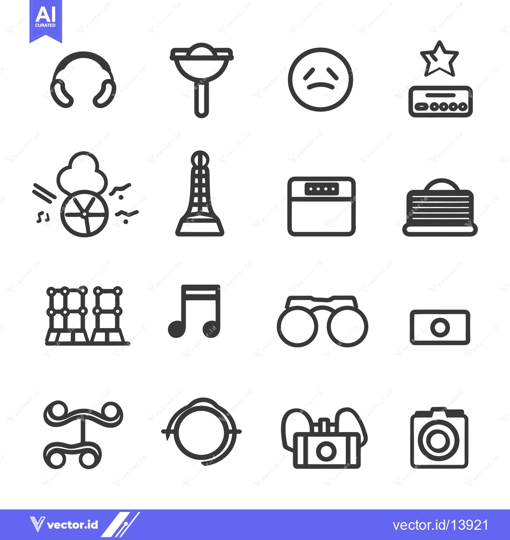 Premium Vector dari A Collection of Sixteen Line Art Icons Depicting Various Objects and C