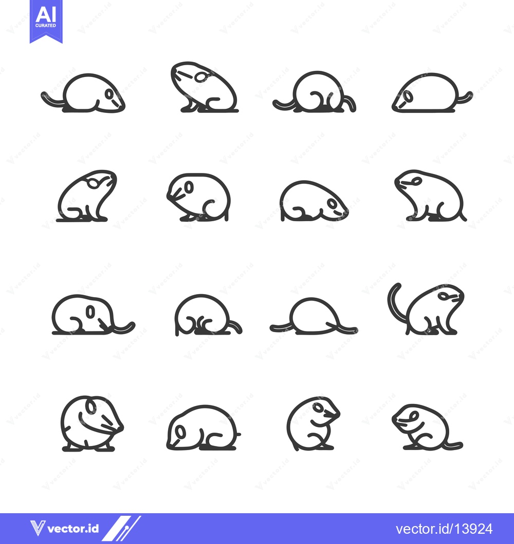 Premium Vector dari A Collection of Sixteen Line Drawings Depicting Mice in Various Poses