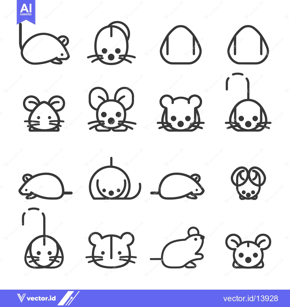 Premium Vector dari A Collection of Sixteen Line Drawings of Mice in Various Poses
