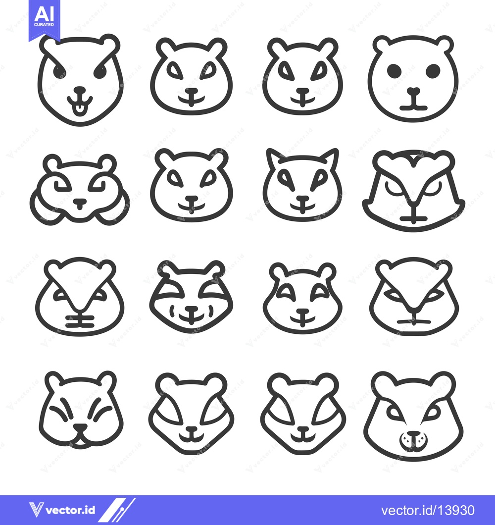 Premium Vector dari A Collection of Sixteen Line Drawings of Squirrel Faces with Different