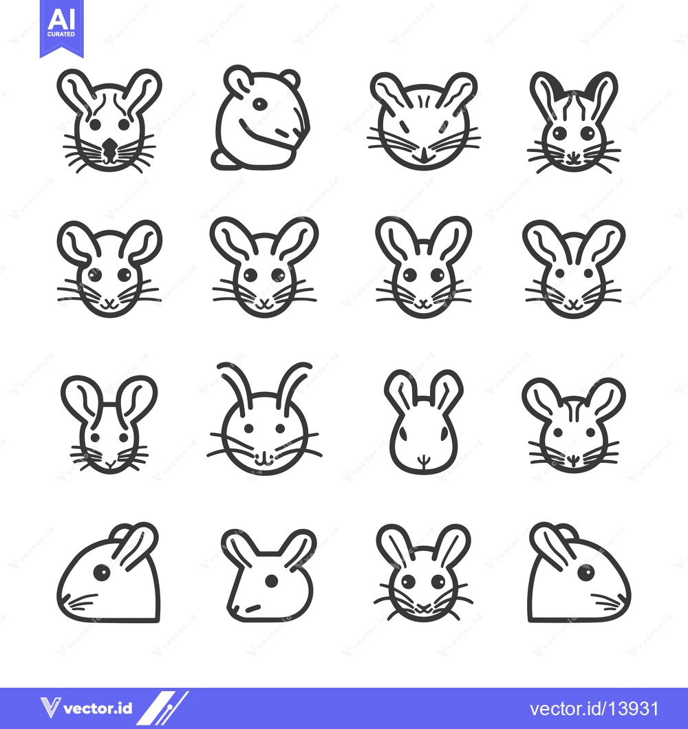 Premium Vector dari A Collection of Sixteen Mouse and Rabbit Icons with Varying Expression