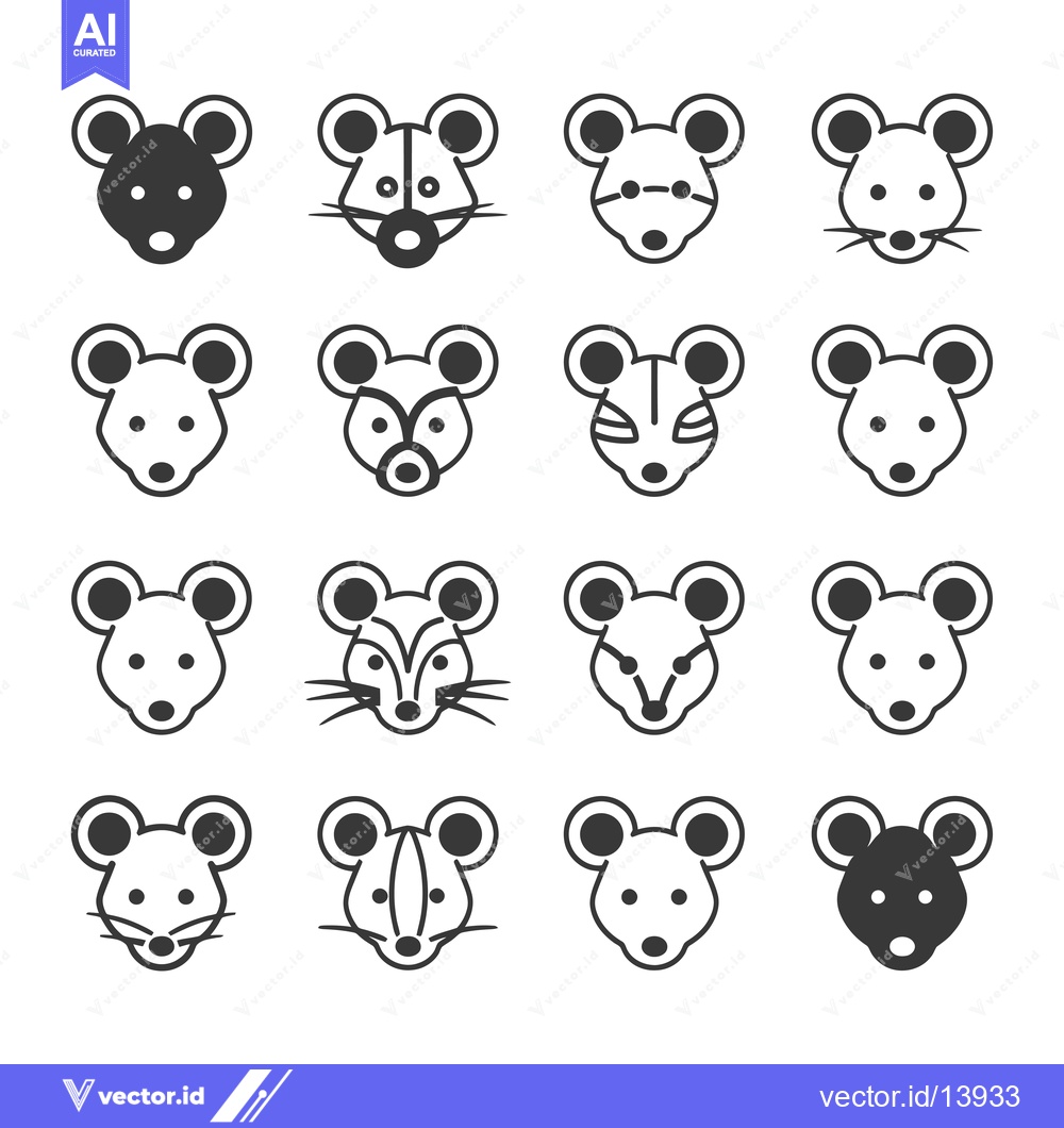 Premium Vector dari A Collection of Sixteen Mouse Head Icons in Different Styles