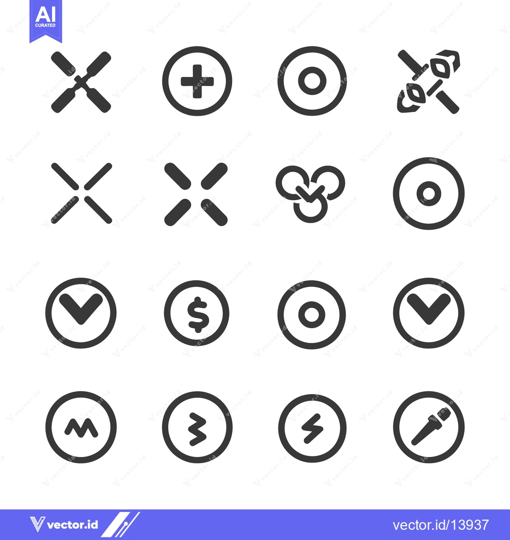 Premium Vector dari A Collection of Sixteen Simple Circular Icons with Diverse Symbols