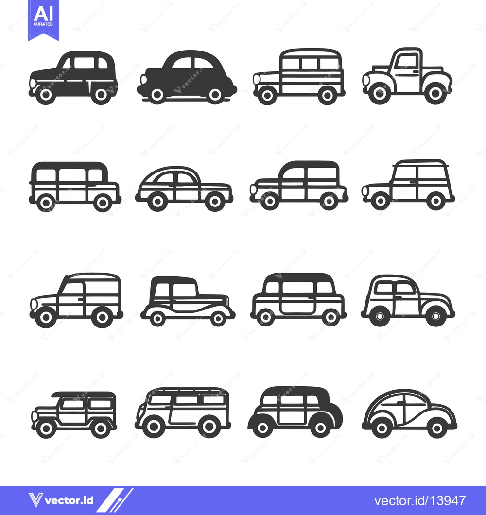Premium Vector dari A Collection of Sixteen Vintage Car Icons