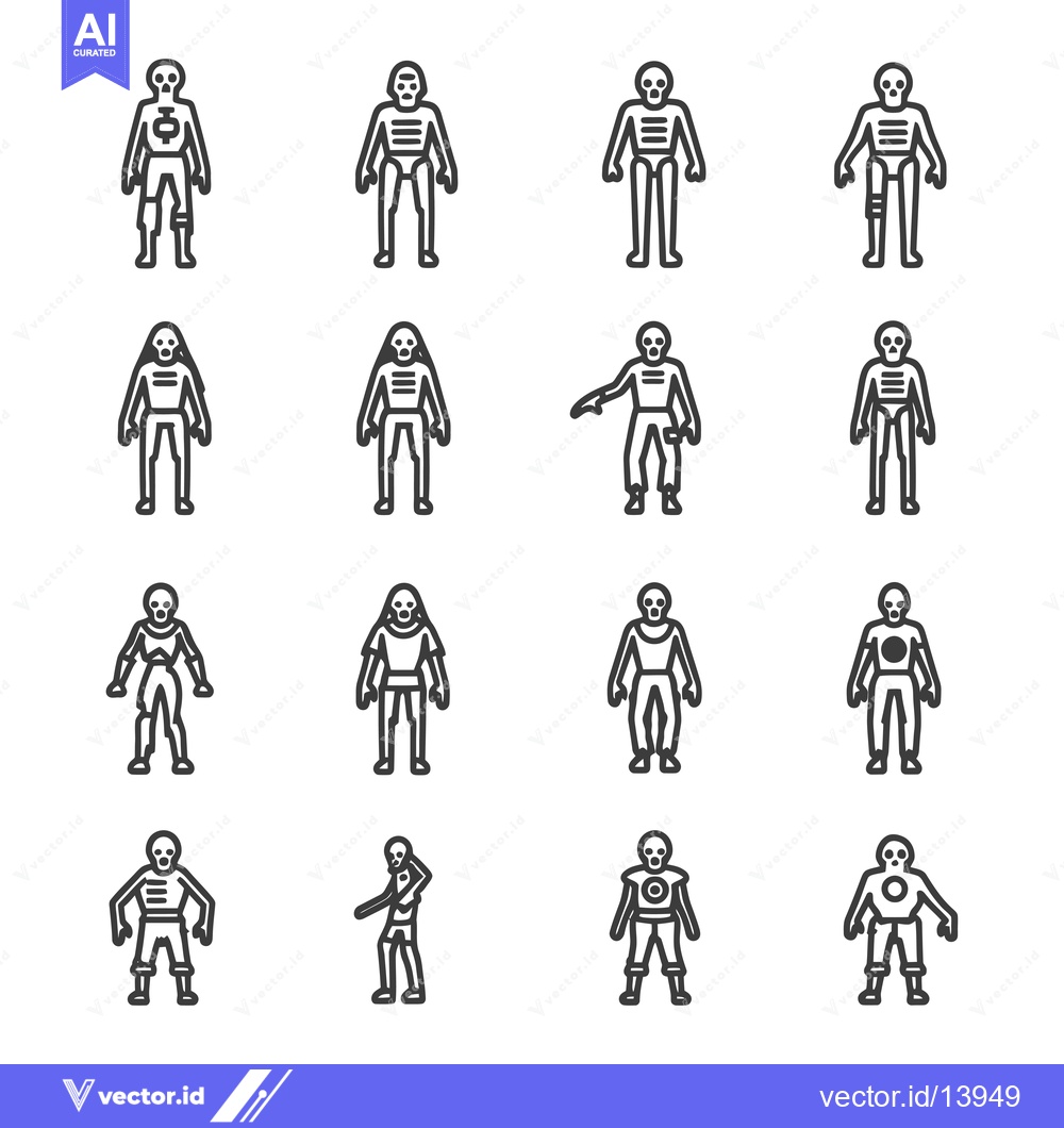 Premium Vector dari A Collection of Skeleton Icons in Various Poses