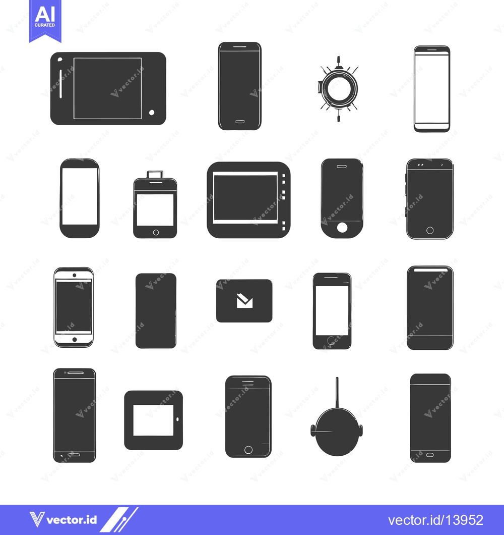 Premium Vector of A Collection of Smartphone and Tablet Icons in Black and White