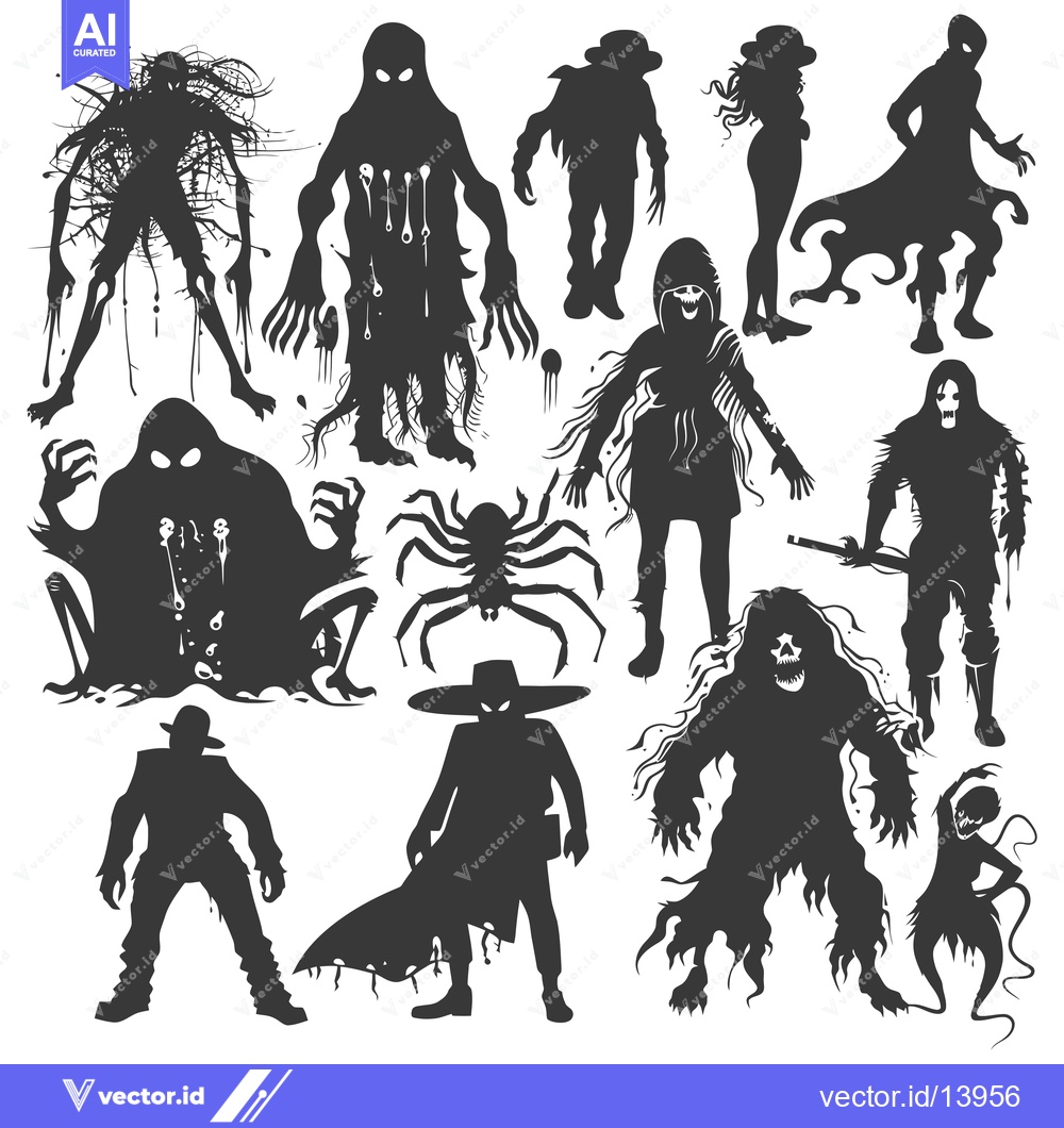 Premium Vector dari A Collection of Spooky Halloween Monster Silhouettes