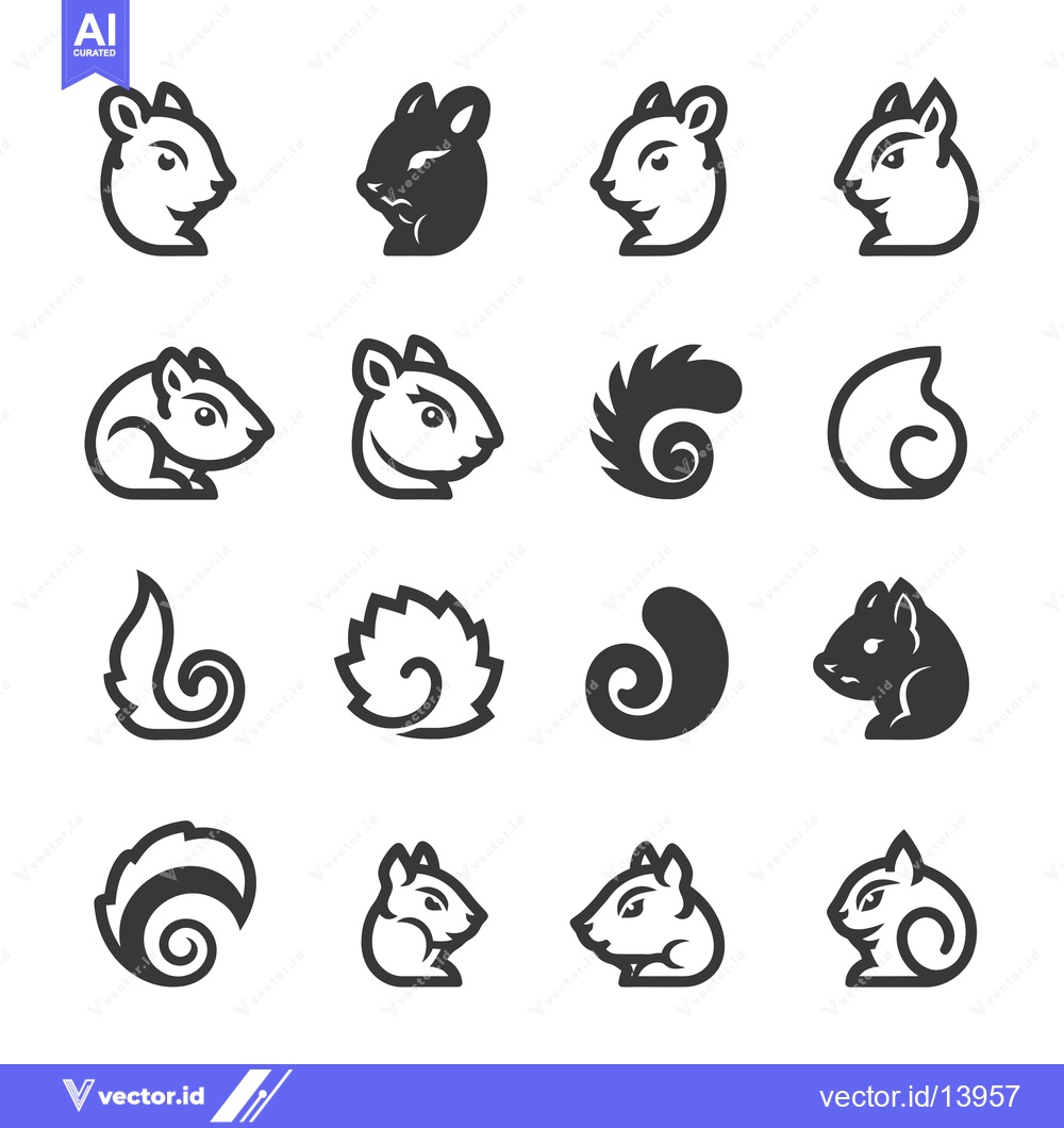 Premium Vector dari A Collection of Squirrel Icons with Different Poses and Tail Styles