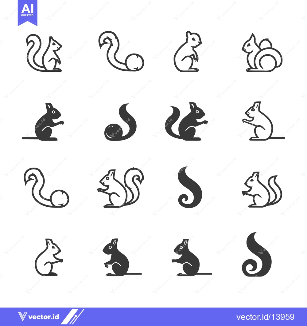 Premium Vector of A Collection of Squirrel Line Art Icons in Black and White