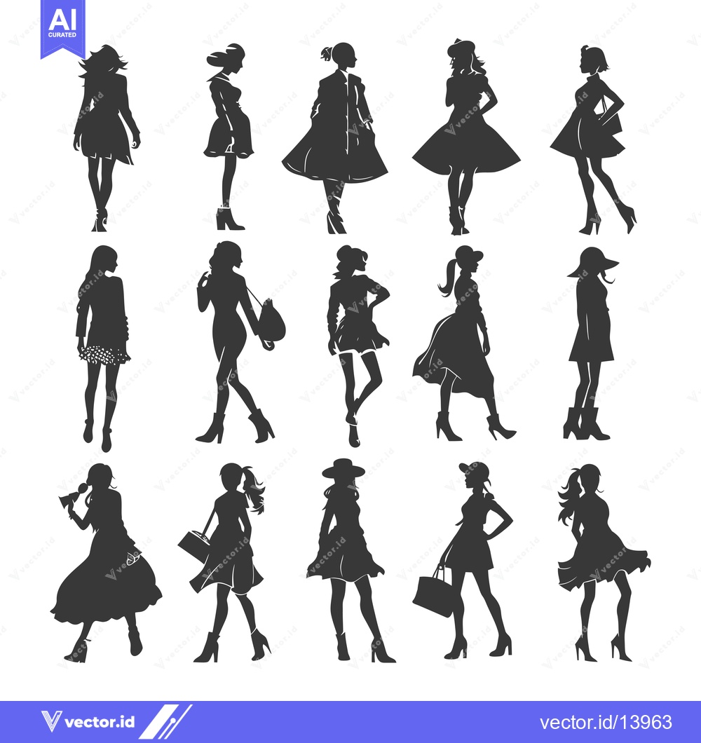 Premium Vector dari A Collection of Stylish Women's Silhouettes in Various Poses